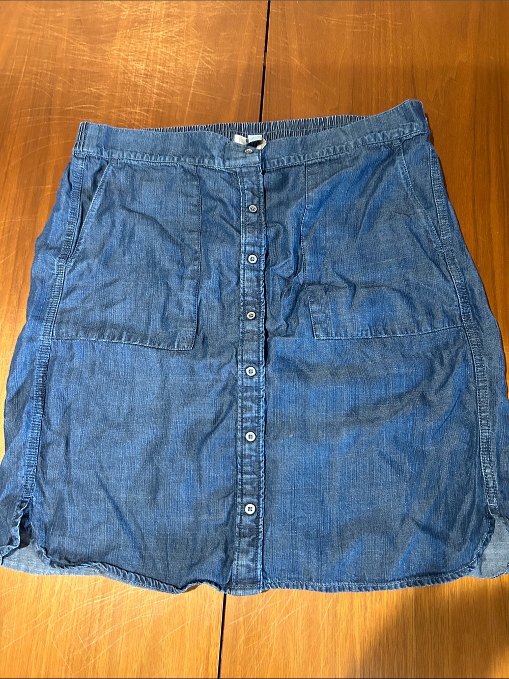 LOFT Blue Denim Button-Front Skirt